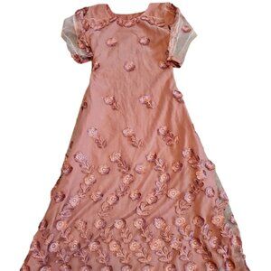 Copper Colour Custom Floral Net Maxi Dress